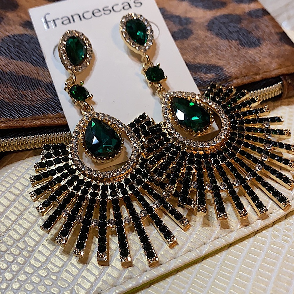 Emerald glass drop statement earrings